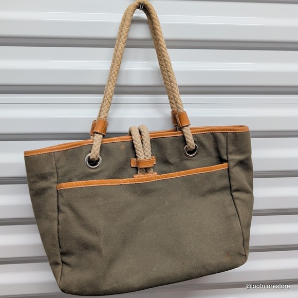 Michael Kors Handbags - Michael Kors KORS Canvas Tote Bag Olive Green Rope Handle Nautical Shoulder Bag